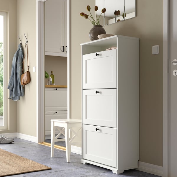 BRUSALI shoe cabinet with 3 compartments, white, 61x30x130 cm
