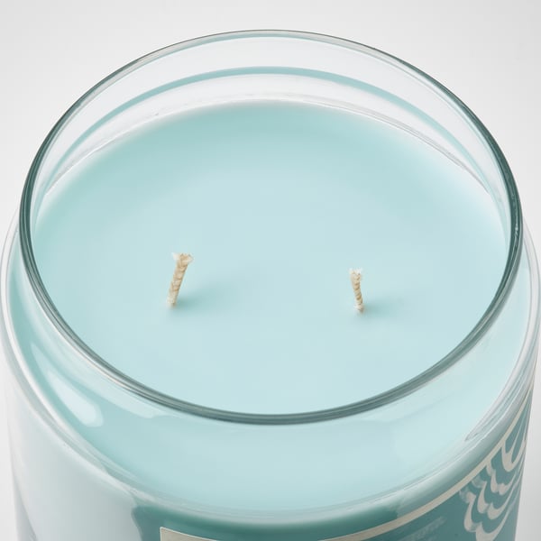 BUKETTAPEL - BUKETTAPEL Scented candle/glass w lid/2 wicks, bergamot & cedarwood/pale green, 100 hr