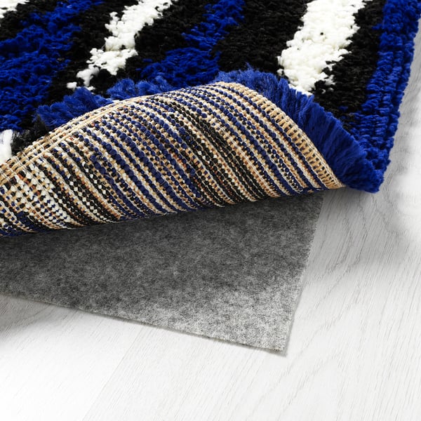 BULLERREMSA - Rug, high pile, blue white/black, 133x195 cm