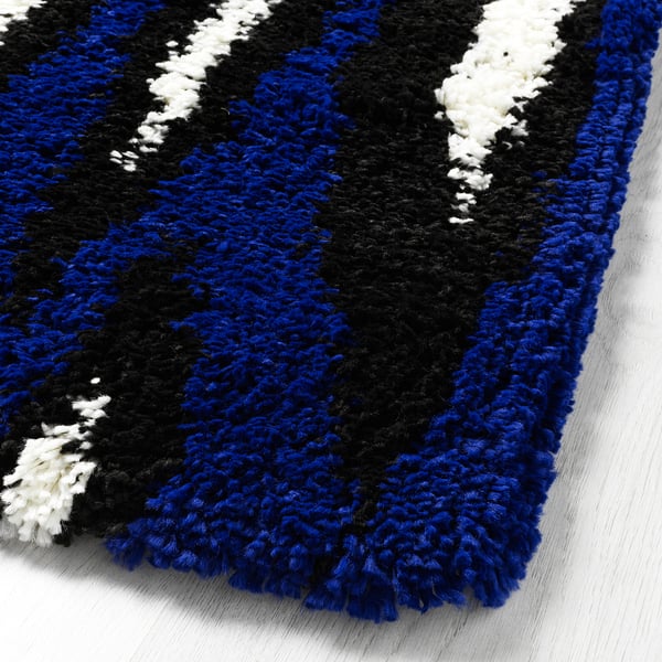 BULLERREMSA - Rug, high pile, blue white/black, 133x195 cm