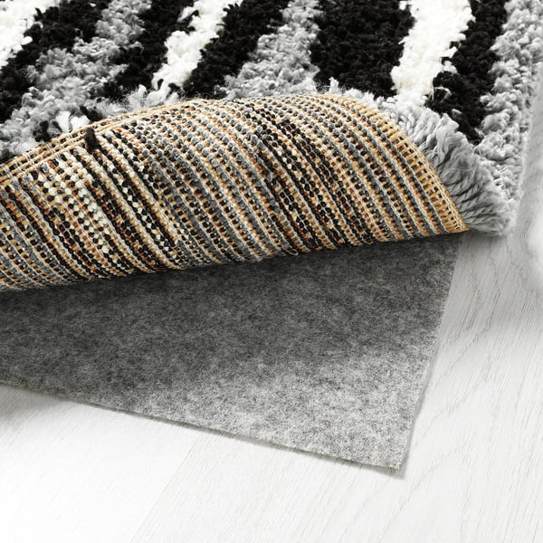 BULLERREMSA rug, high pile, black grey/white