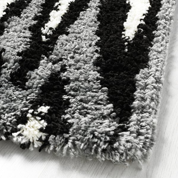 BULLERREMSA rug, high pile, black grey/white