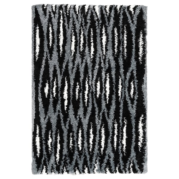 BULLERREMSA rug, high pile, black grey/white