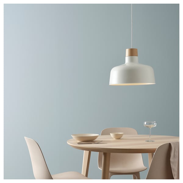 BUNKEFLO pendant lamp, white/birch, 36 cm