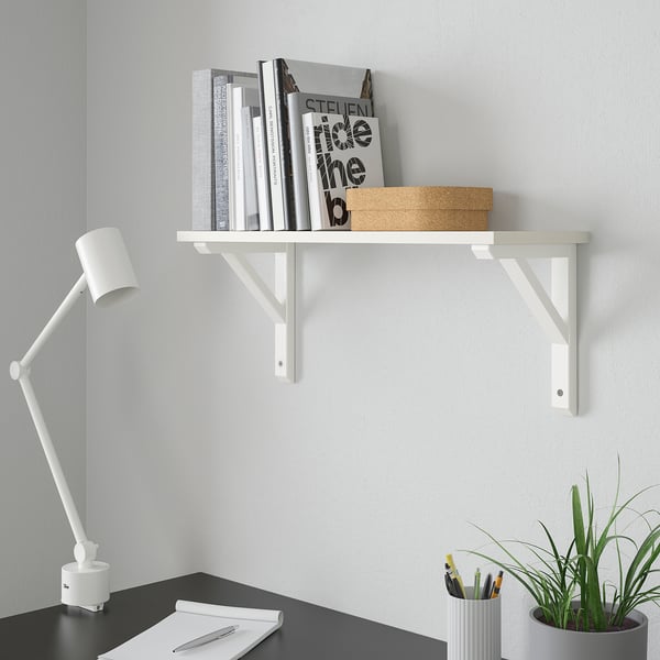 BURHULT / SANDSHULT wall shelf, white/white stained aspen, 59x20 cm