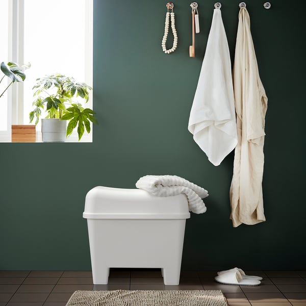 BURSJÖN - Stool with storage compartment, white