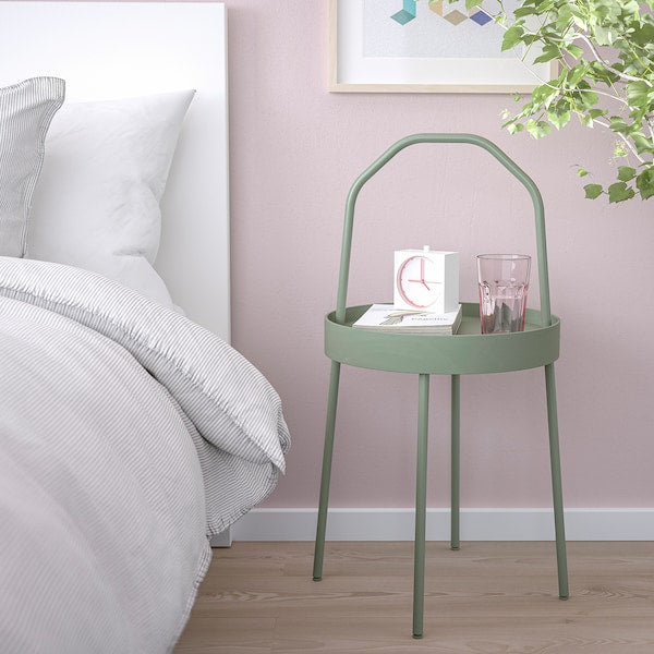 BURVIK - Side table, light grey-green, 38 cm