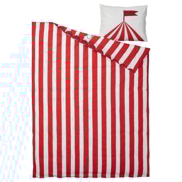 BUSENKEL - BUSENKEL Duvet cover and pillowcase, circus pattern red/white, 150x200/50x80 cm