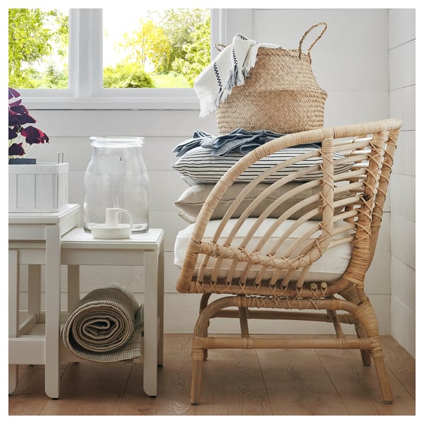 BUSKBO armchair, rattan/Djupvik white, 72x75x63 cm