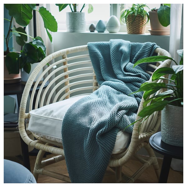 BUSKBO armchair, rattan/Djupvik white, 72x75x63 cm