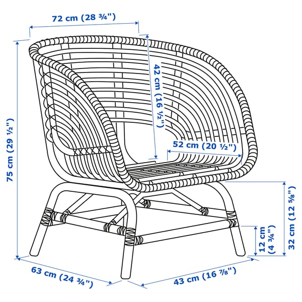 BUSKBO armchair, rattan, 72x75x63 cm