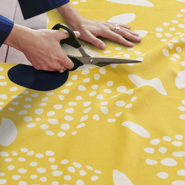 BUSKOPUNTIA pre-cut fabric, yellow black/white/dot pattern, 150x300 cm