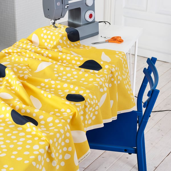 BUSKOPUNTIA pre-cut fabric, yellow black/white/dot pattern, 150x300 cm