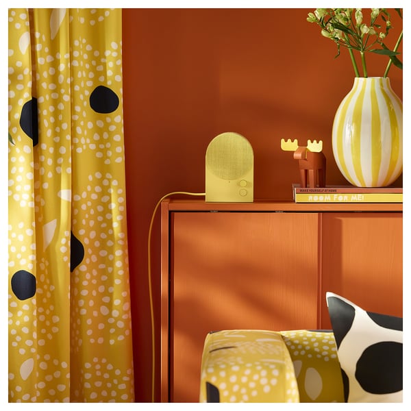 BUSKOPUNTIA pre-cut fabric, yellow black/white/dot pattern, 150x300 cm