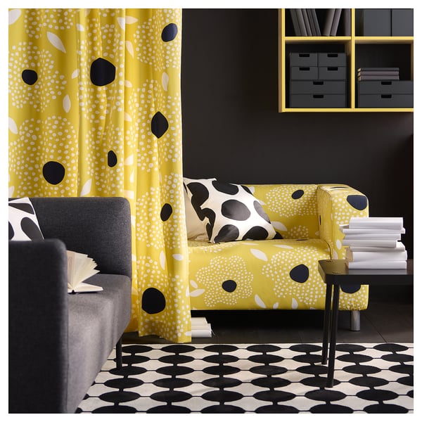 BUSKOPUNTIA pre-cut fabric, yellow black/white/dot pattern, 150x300 cm