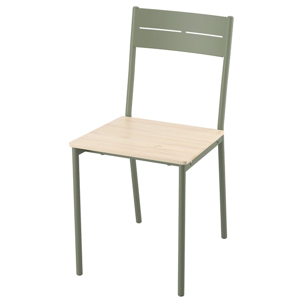 BUSLÄTT chair, grey-green/pine, 39x79x47 cm