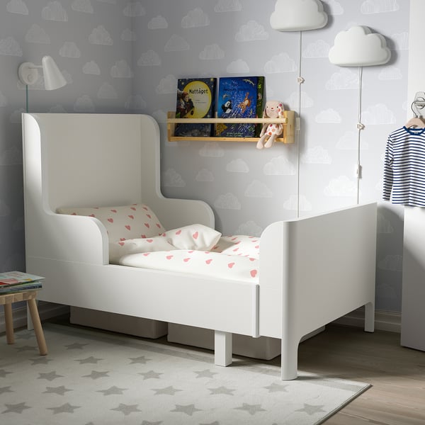 BUSUNGE extendable bed, white, 80x200 cm