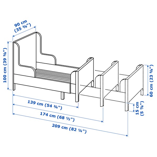 BUSUNGE - Extendable bed, light pink, 80x200 cm