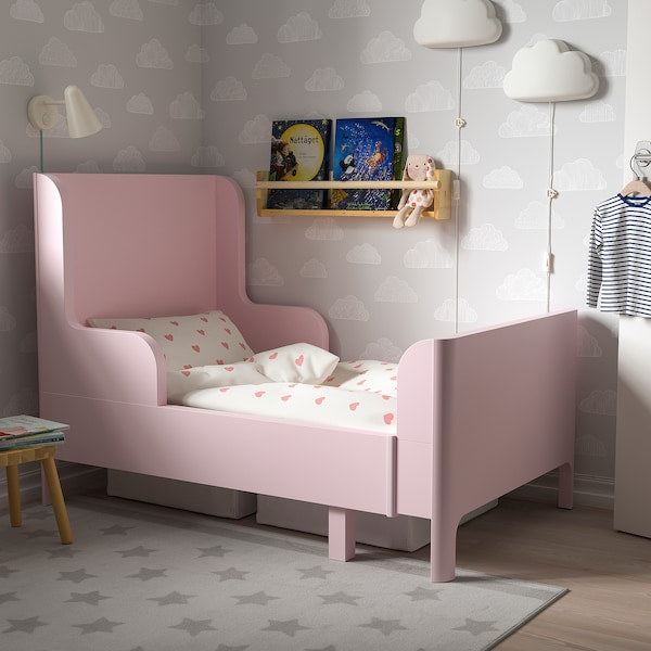 BUSUNGE - Extendable bed, light pink, 80x200 cm