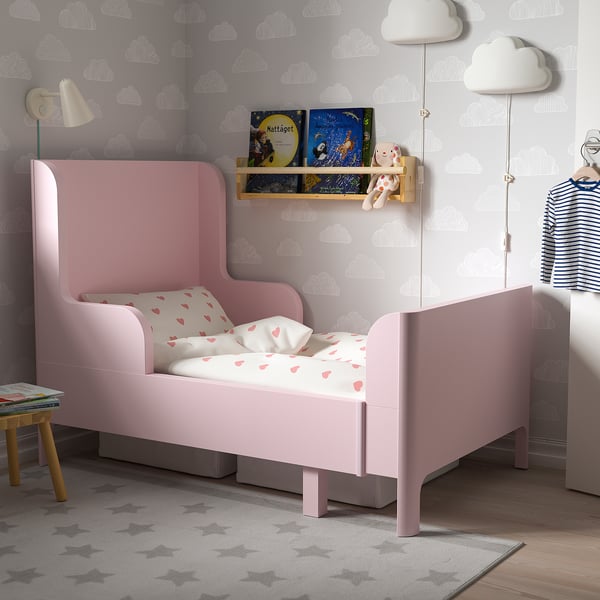 BUSUNGE - BUSUNGE Extendable bed, light pink, 80x200 cm