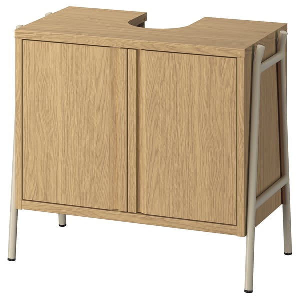 BYASJÖN wash-basin base cabinet, with doors oak effect, 66x37x59 cm