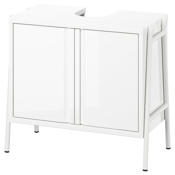 BYASJÖN wash-basin base cabinet, with doors high-gloss/white, 66x37x59 cm
