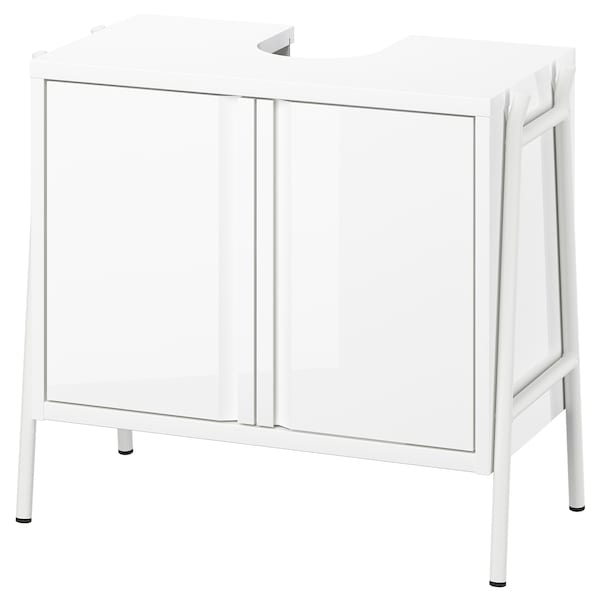 BYASJÖN - Wash-basin base cabinet, with doors high-gloss/white, 66x37x59 cm
