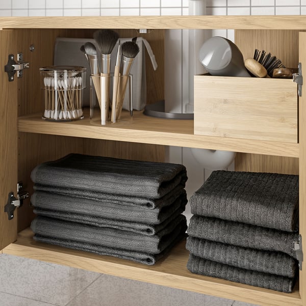 BYASJÖN / TVÄLLEN wash-stnd w doors/wash-basin/tap, oak effect, 66x37x59 cm