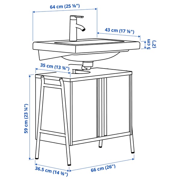 BYASJÖN / TVÄLLEN wash-stnd w doors/wash-basin/tap, high-gloss white, 66x37x59 cm