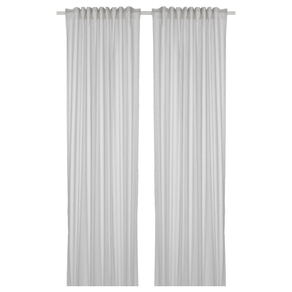 BYMOTT Curtains, 1 pair - white/light grey striped 120x300 cm , 120x300 cm
