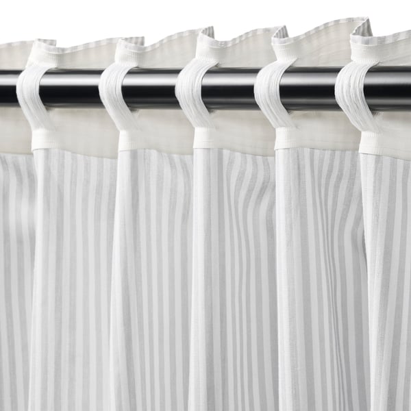 BYMOTT Curtains, 1 pair - white/light grey striped 120x300 cm , 120x300 cm