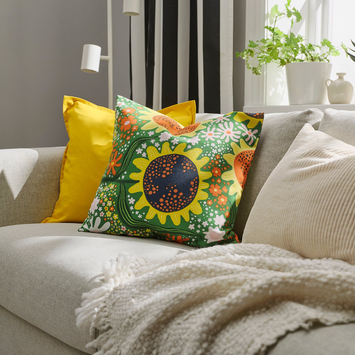 CAFEBITRÄDE cushion cover, green multicolour/floral pattern, 50x50 cm