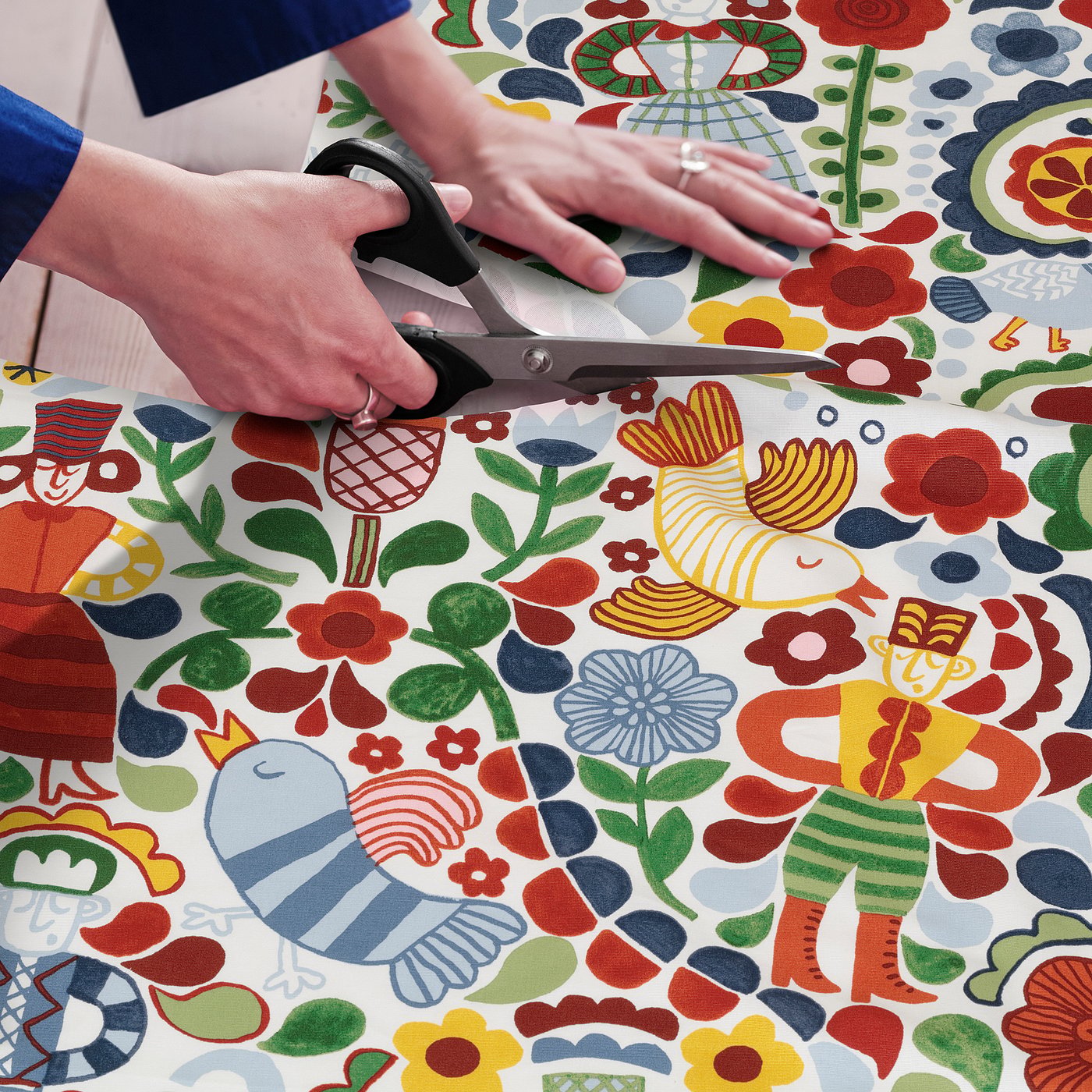 CINTIAKAKTUS pre-cut fabric, white/multicolour, 150x300 cm