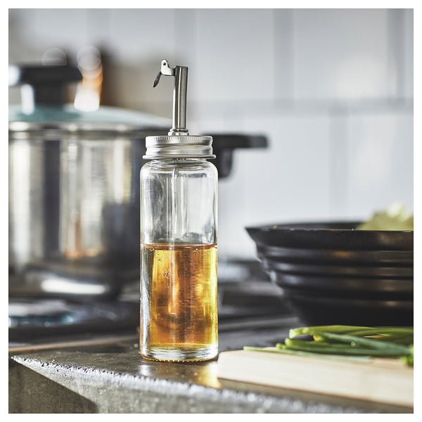 CITRONHAJ oil/vinegar bottle, clear glass/stainless steel, 16 cm