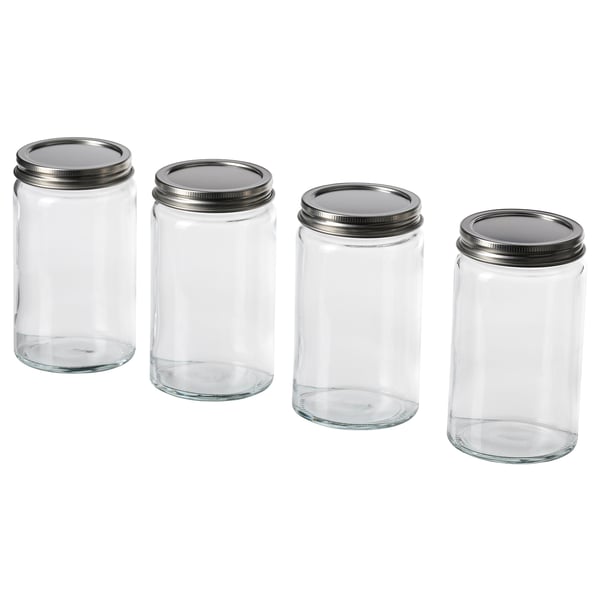 CITRONHAJ spice jar, clear glass/stainless steel, 35 cl, 4 pack