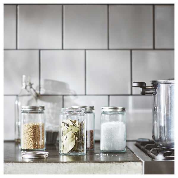 CITRONHAJ spice jar, clear glass/stainless steel, 35 cl, 4 pack