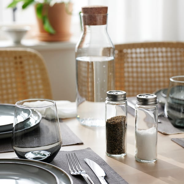 CITRONHAJ salt and pepper shakers, clear glass/stainless steel, 12 cm, 2 pack