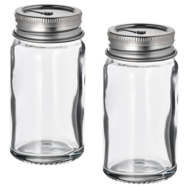 CITRONHAJ salt and pepper shakers, clear glass/stainless steel, 8 cm, 2 pack