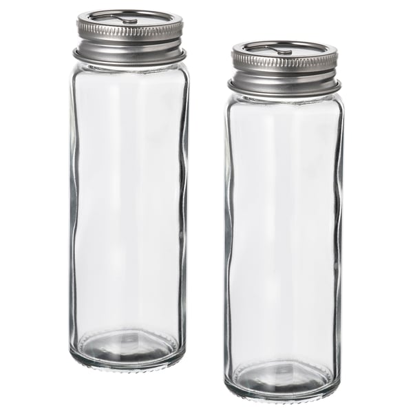 CITRONHAJ salt and pepper shakers, clear glass/stainless steel, 12 cm, 2 pack