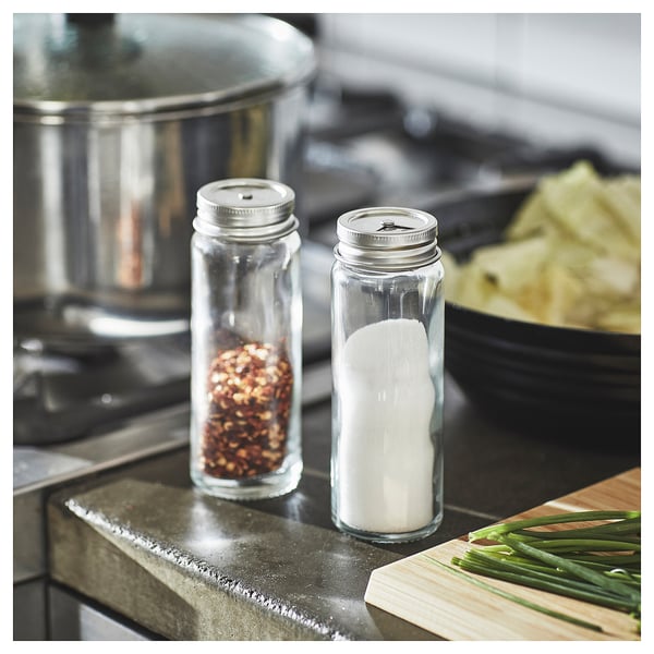 CITRONHAJ salt and pepper shakers, clear glass/stainless steel, 12 cm, 2 pack