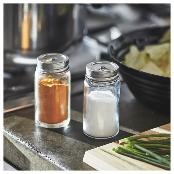 CITRONHAJ salt and pepper shakers, clear glass/stainless steel, 8 cm, 2 pack