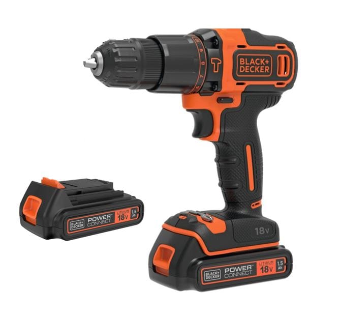 Bricocenter TRAPANO AVV. BLACK&DECKER 18V CON 2 BATTERIE 1,5AH CON VALIGETTA 16 POLLICI E SET DI PUNTE