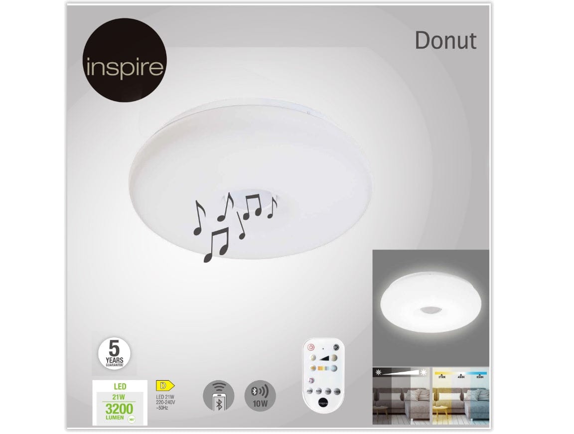 Bricocenter DONUT CEILING LIGHT METAL WHITE D40 LED 10W CCT DIMMABLE WITH SPEAKER