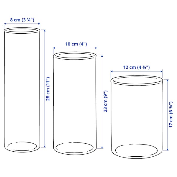 Ikea CYLINDER - Vase, set of 3, clear glass