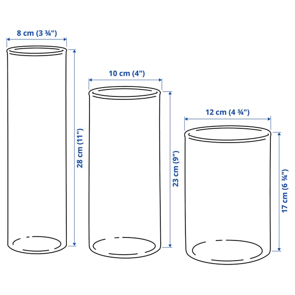 CYLINDER - CYLINDER Vase, set of 3, clear glass