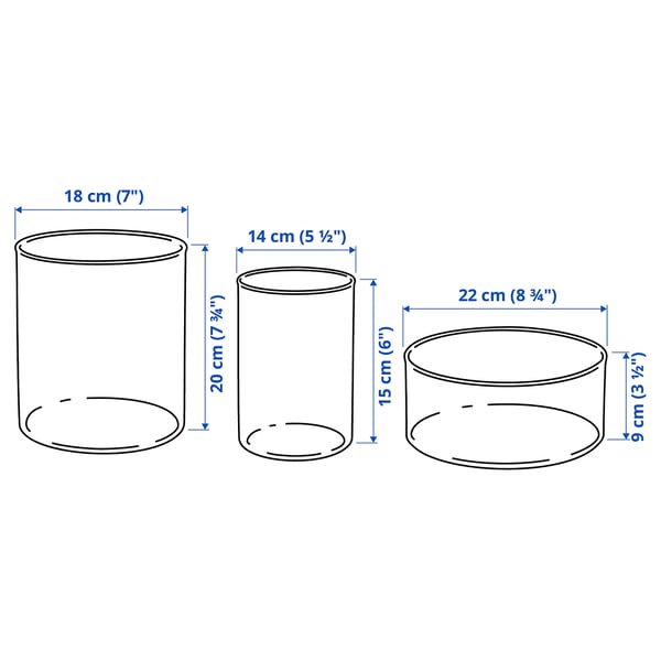 CYLINDER vase/bowl, set of 3, clear glass
