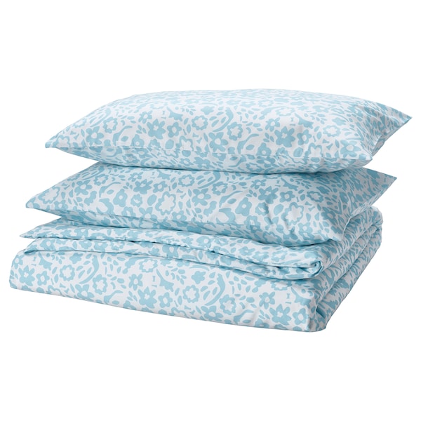 CYMBALBLOMMA - Duvet cover and 2 pillowcases, white/blue,240x220/50x80 cm