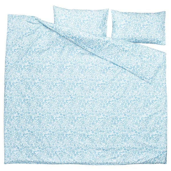 Ikea CYMBALBLOMMA - Duvet cover and 2 pillowcases, white/blue,240x220/50x80 cm