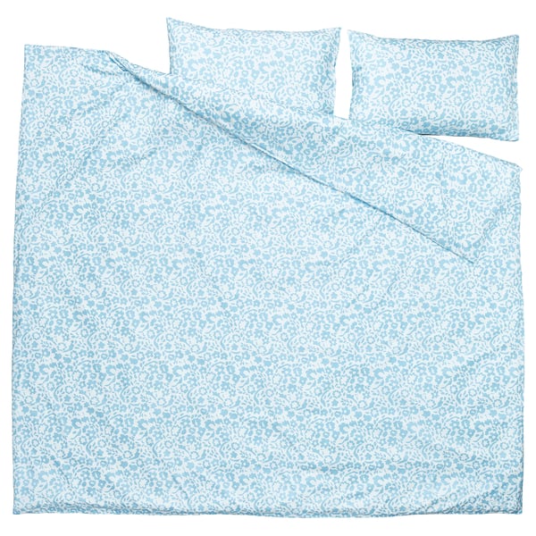 CYMBALBLOMMA duvet cover and 2 pillowcases, white/blue, 240x220/50x80 cm