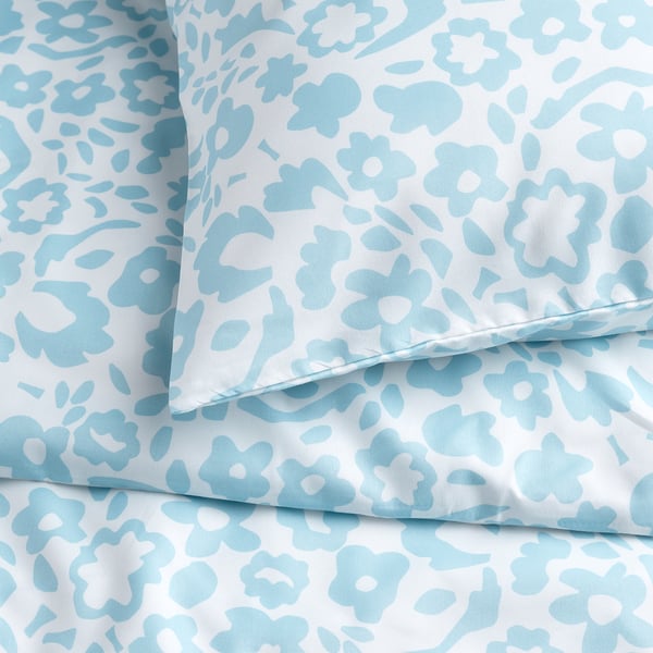 CYMBALBLOMMA duvet cover and 2 pillowcases, white/blue, 240x220/50x80 cm